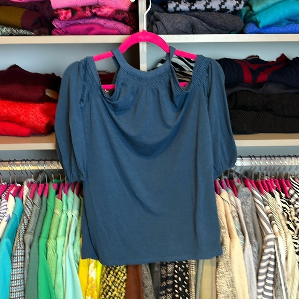 Loft teal cold shoulder 3/4 quarter length top size XS